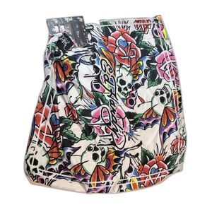 Ed Hardy Y2K Skull Butterfly Roses Logo Print Scarf NWT